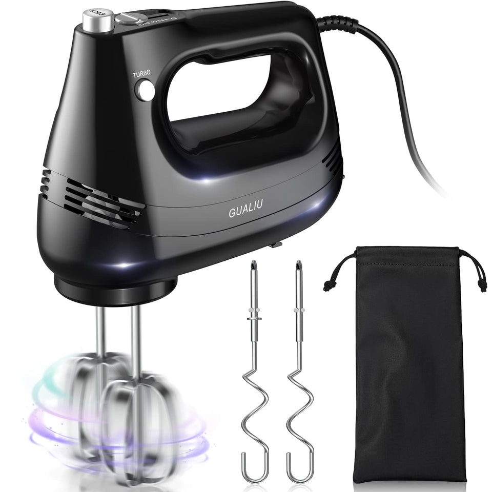 GUALIU electric hand mixer with turbo boost for creamy batters