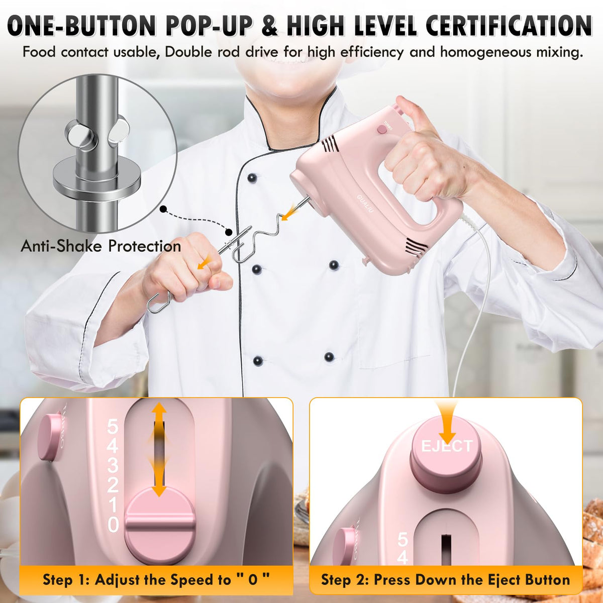 GUALIU bowl edge stand supports hands-free mixing at the bowl