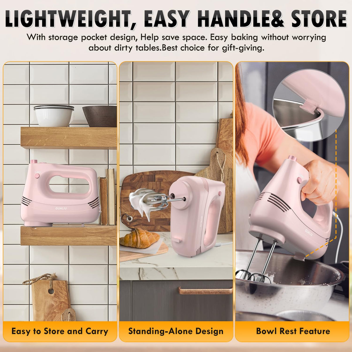 GUALIU ergonomic non-slip grip for comfortable handling