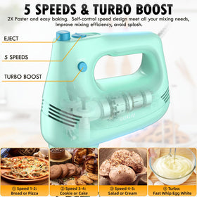 GUALIU hand mixer with storage bag to keep accessories organized.