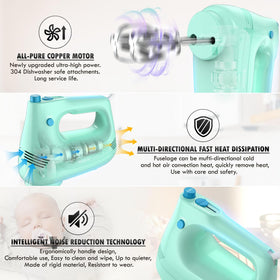 GUALIU hand mixer turbo boost mode for fast batter and cream whipping.