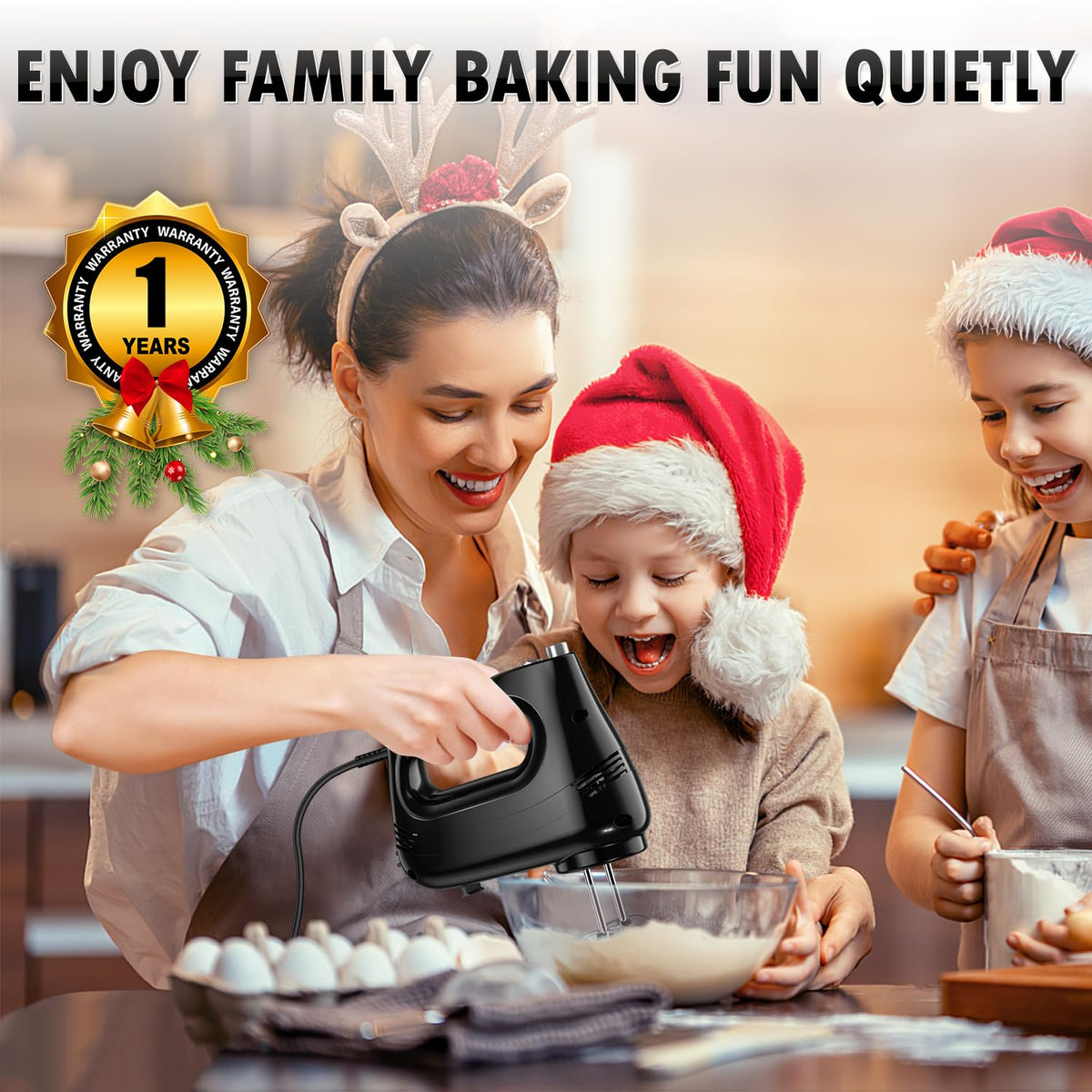 GUALIU hand mixer with stainless steel whisk for smooth mixing
