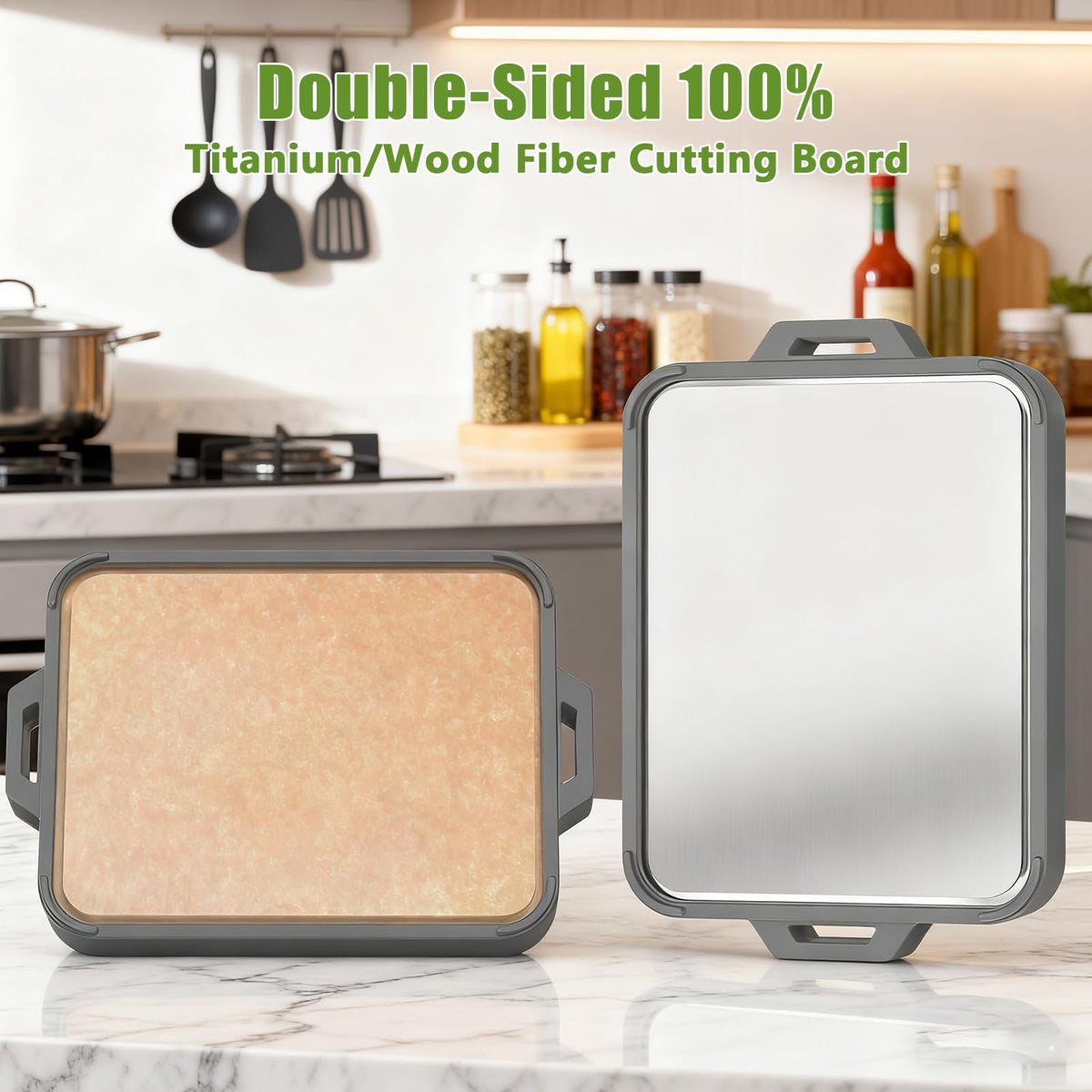 GUANCI cutting board with juice groove on titanium side helps contain meat drips.