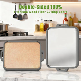 GUANCI cutting board with juice groove on titanium side helps contain meat drips.