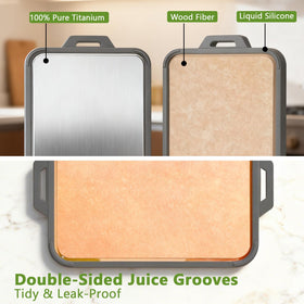 GUANCI cutting board on wood fiber side keeps produce clean and mess-free on countertops.
