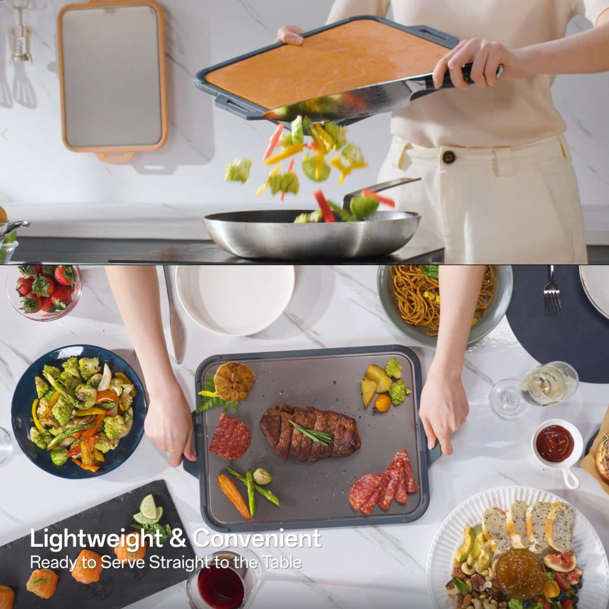 GUANCI cutting board in dishwasher-safe design for effortless cleanup after meals.