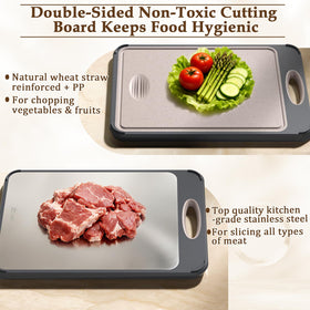 GUANCI wheat straw side cutting board for vegetables with a juice groove