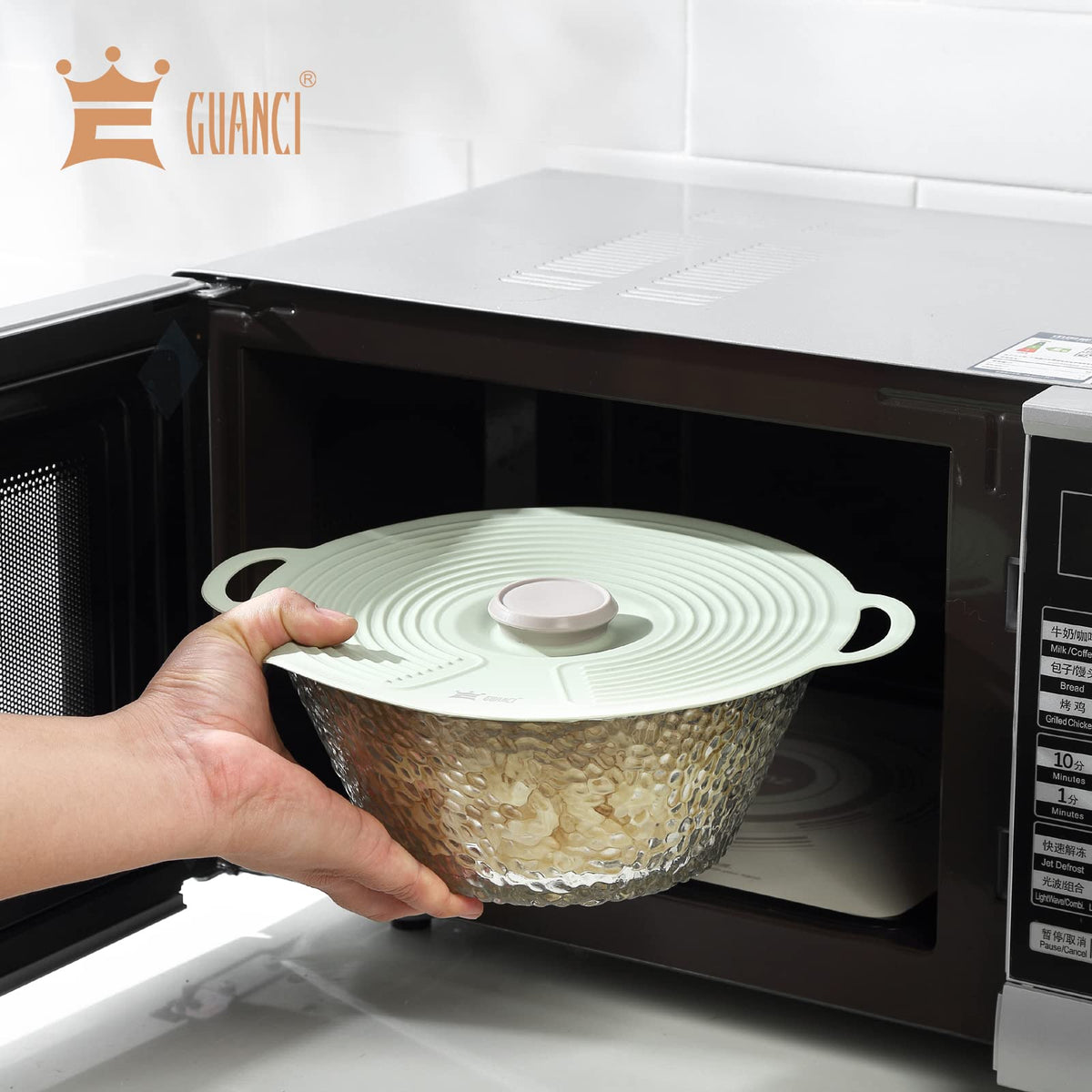 GUANCI silicone lid on 6-inch container for quick storage seal