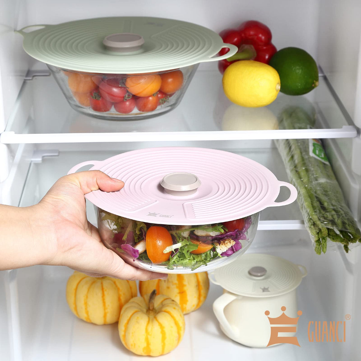 GUANCI silicone lid on 8-inch pot covers preventing simmer splashes