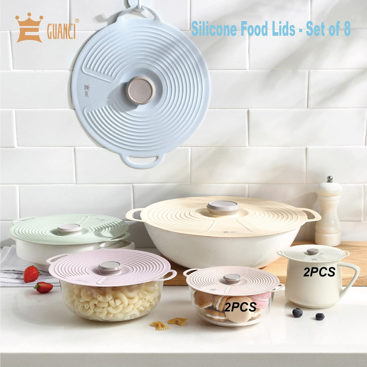 GUANCI silicone lid on 9-inch cup seals for splash-free microwaving