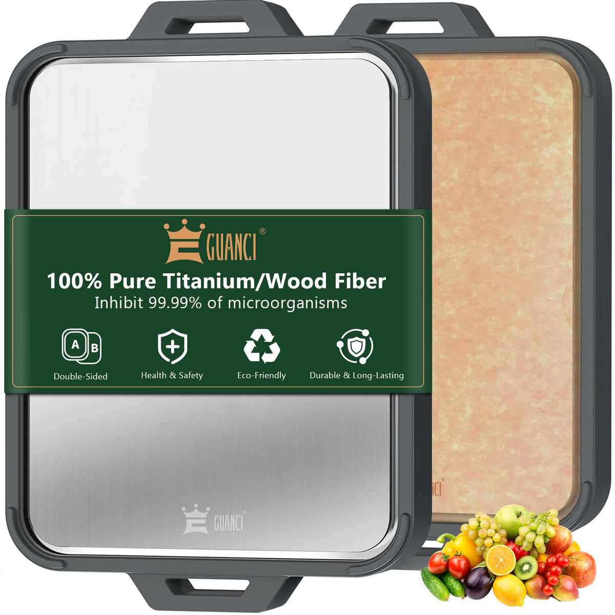 GUANCI titanium cutting board with titanium side for hygienic meat prep