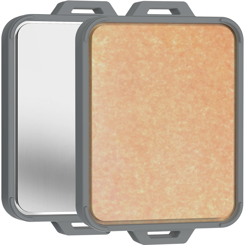 GUANCI titanium cutting board titanium side with a hard, non-porous surface resistant to knife marks.