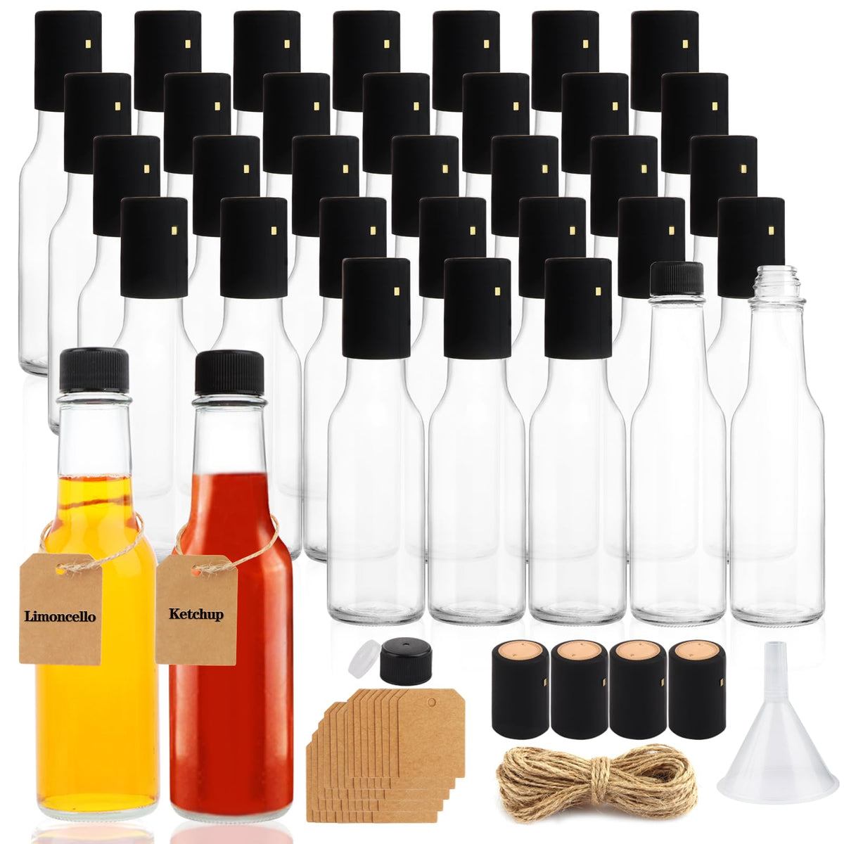 GUANENA 35-pack 5oz bottle with clear glass for sauce visibility and labeling.
