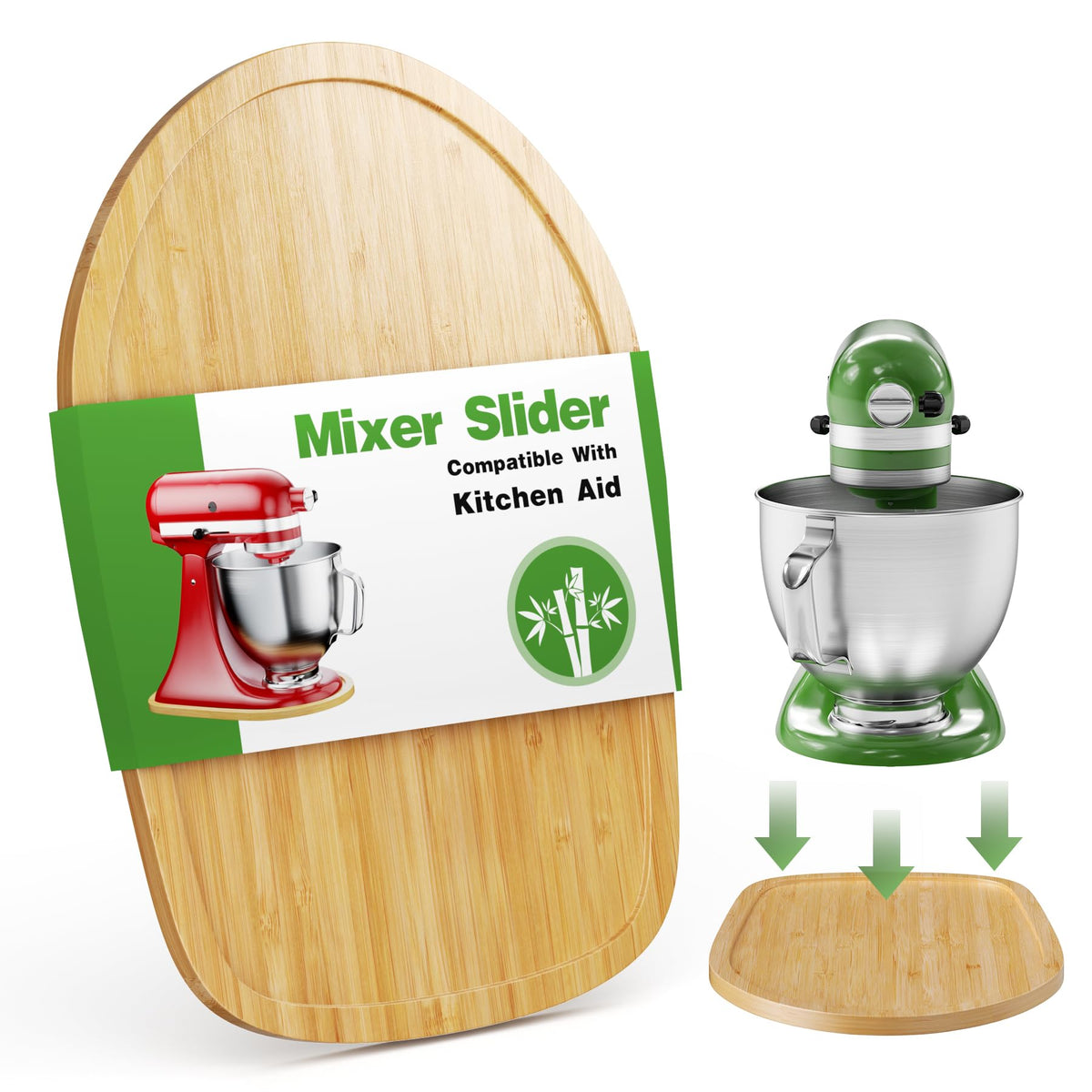 GuanQiao Bamboo Slider front view showing a smooth surface protecting counters while moving a mixer.