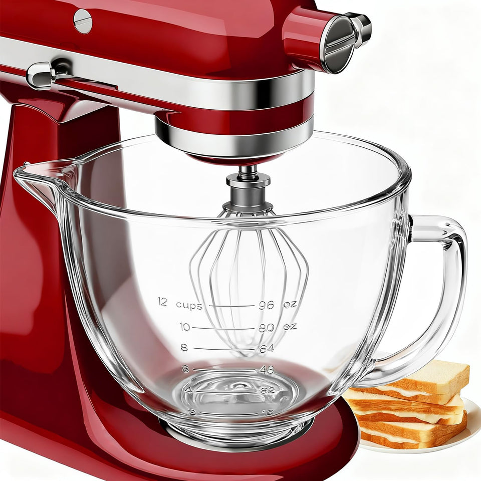 GuanQiao double-layer glass mixer bowl for 4.5-qt durability in daily baking.