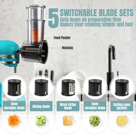 GuanQiao five-blade slicer set attachment creates consistent veggie cuts.