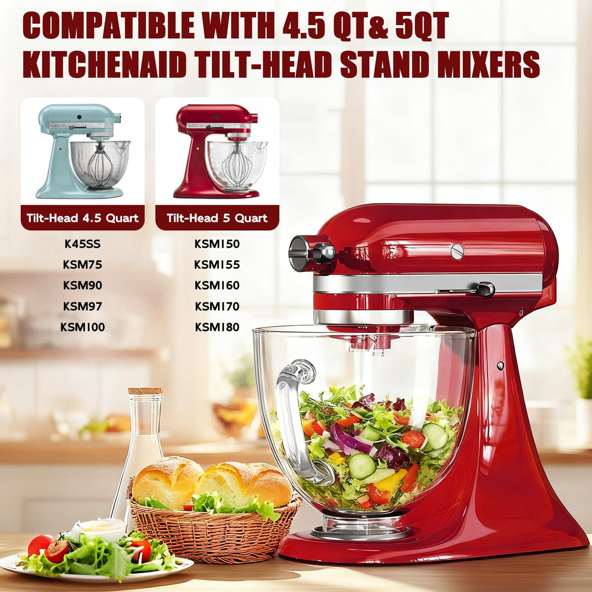 GuanQiao glass mixer bowl with pouring spout for easy transfer.