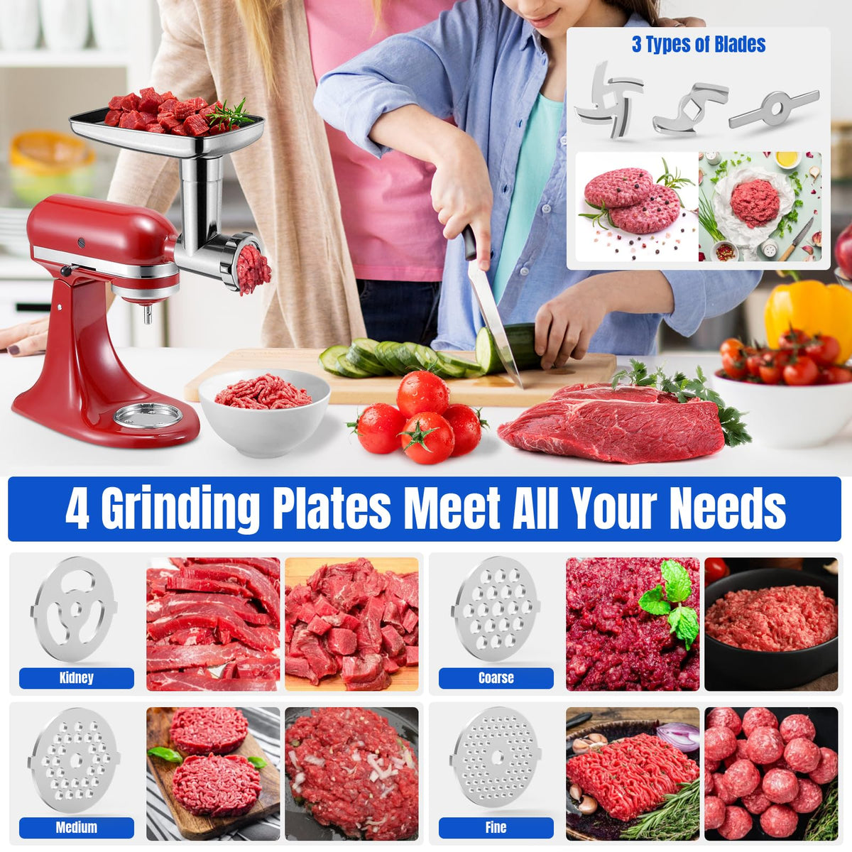 GuanQiao meat grinder plates included for fine, medium, and coarse grinding options
