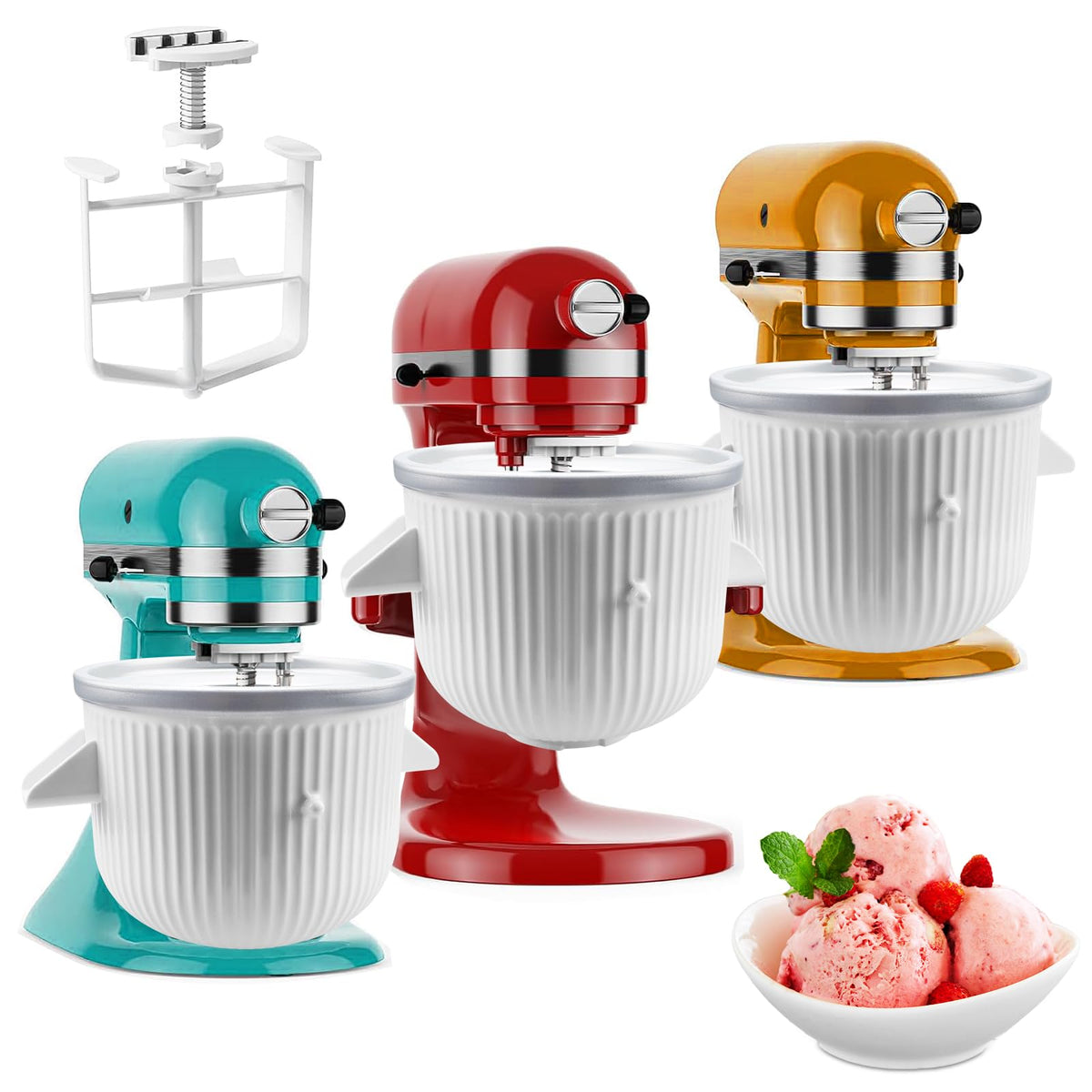 GuanQiao ice cream bowl compatibility ensures secure fit on large KitchenAid mixers.