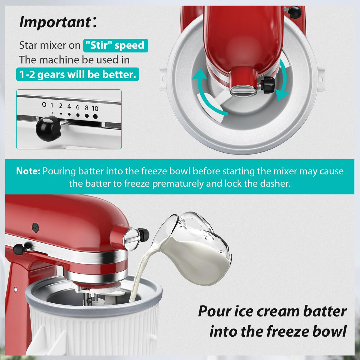 GuanQiao ice cream bowl in use with KitchenAid mixer for fresh dessert.