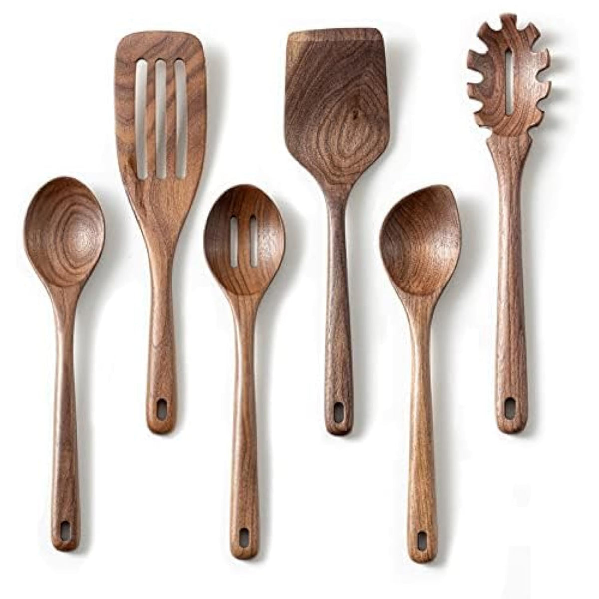 Gudamaye 12-inch black walnut spoon set, safe for nonstick pans.