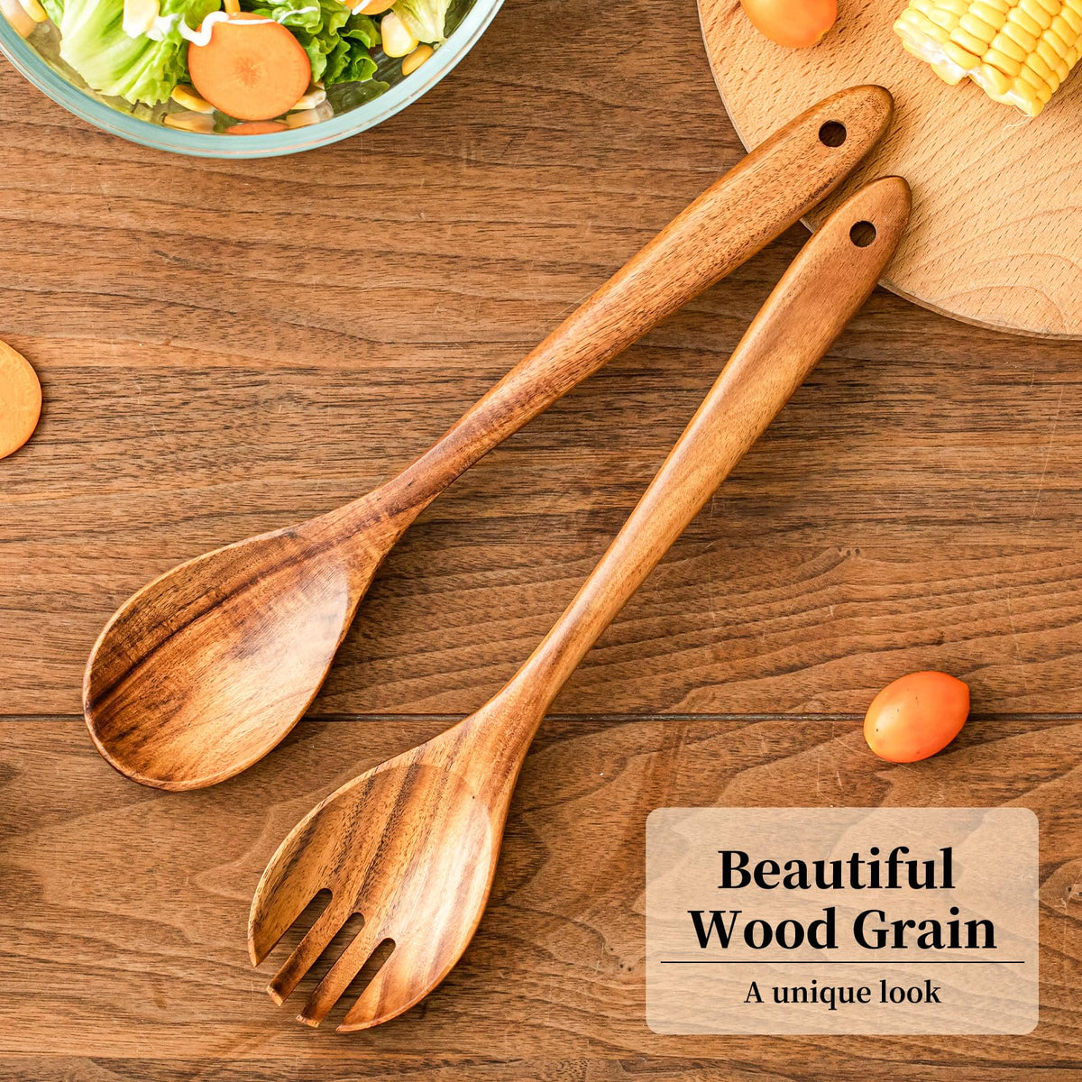 Gudamaye acacia spoon and fork surface safe, non-scratch design