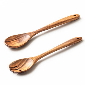 Gudamaye acacia salad spoon and fork, 13 inch, for effortless serving of greens
