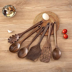 Gudamaye handmade black walnut utensils with natural texture.