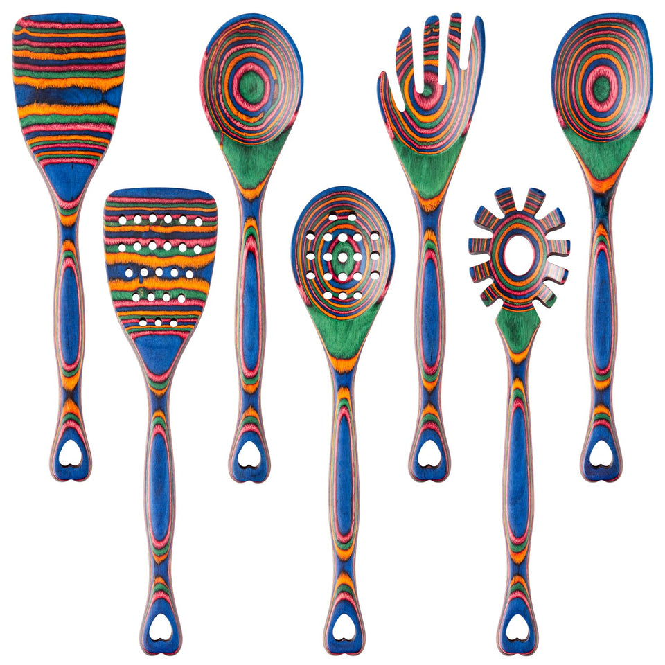Gudamaye pakkawood 7-piece set, top view, stylish tools for non-stick cooking.