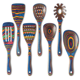 Gudamaye Pakkawood 7-Piece Utensils front view showing smooth, non-stick friendly finish.