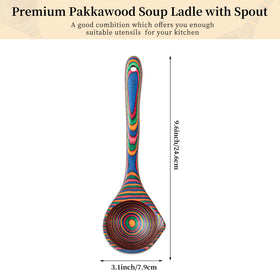 Gudamaye Pakkawood Rainbow Deep Soup Ladle side profile highlights spout for neat pouring