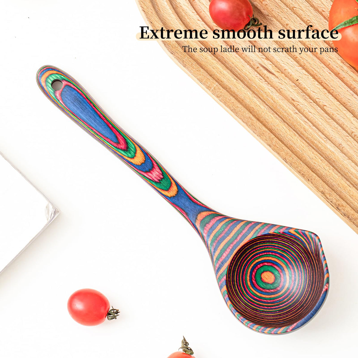 Gudamaye Pakkawood Rainbow Ladle in kitchen setup for practical cooking and serving