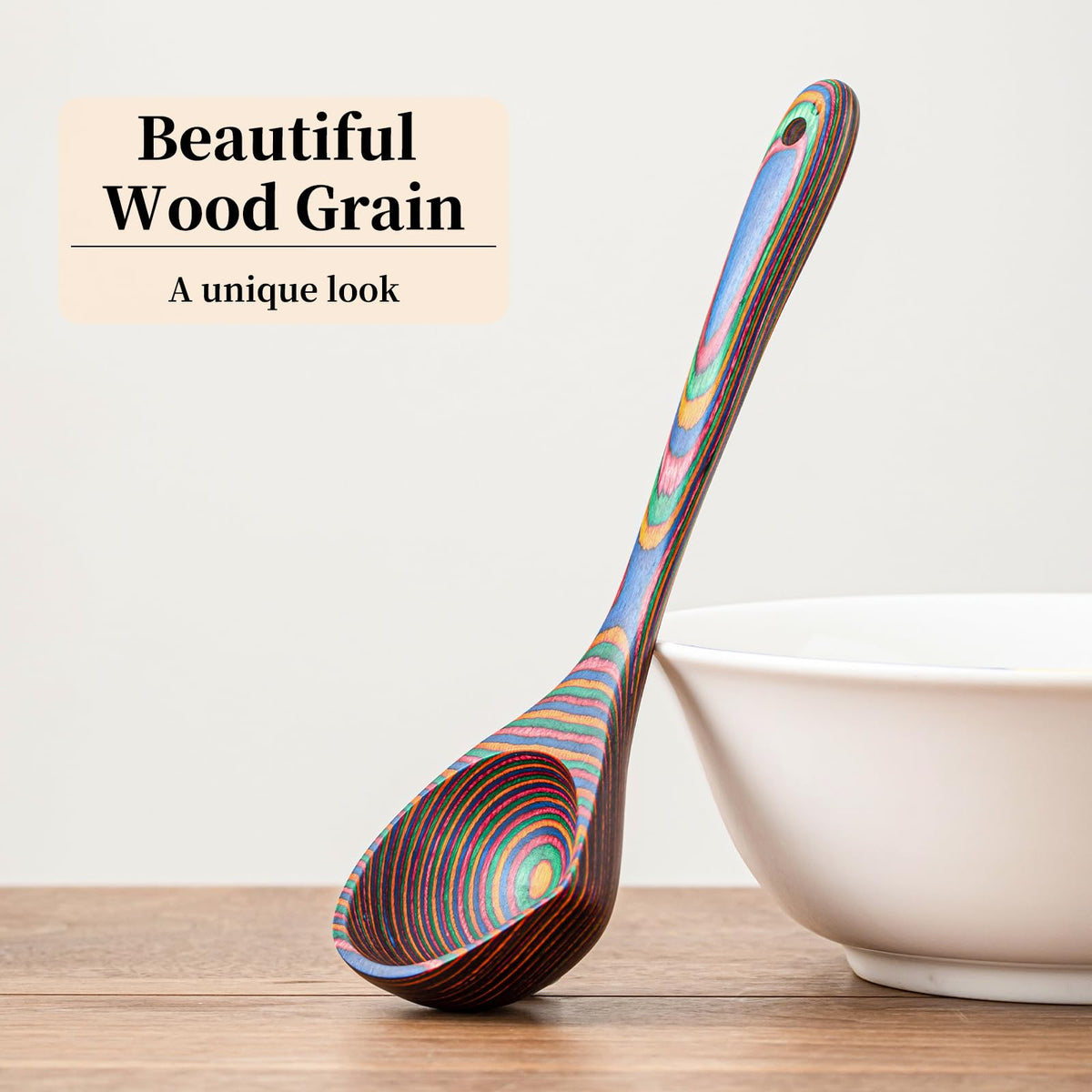 Gudamaye Pakkawood Rainbow Ladle wood grain close-up shows craftsmanship and durability