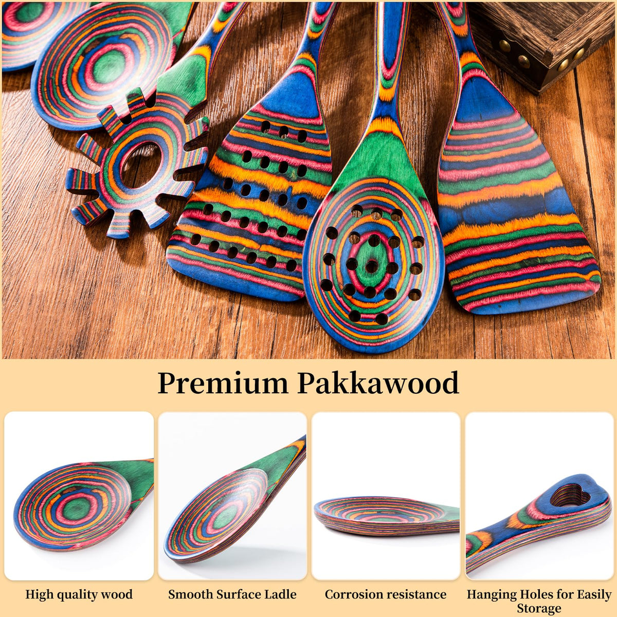 Gudamaye pakkawood spatula area, non-stick protection, even heat distribution.