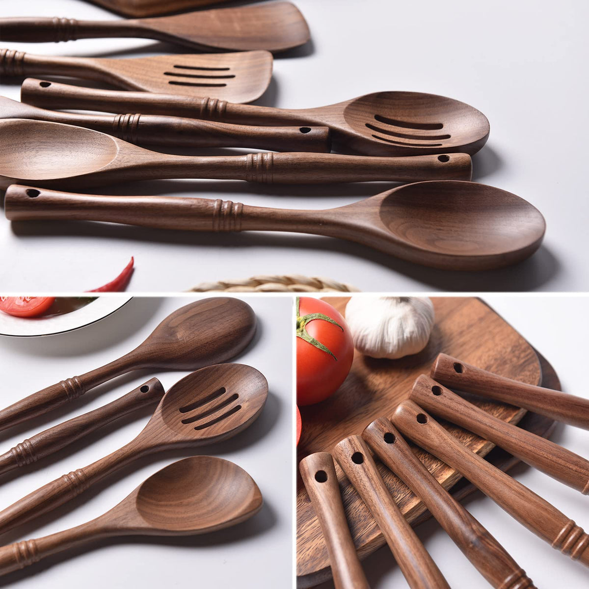 Gudamaye 12-inch handle wooden utensils keep hands away from heat.