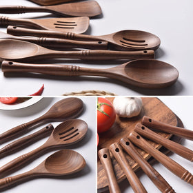Gudamaye 12-inch handle wooden utensils keep hands away from heat.
