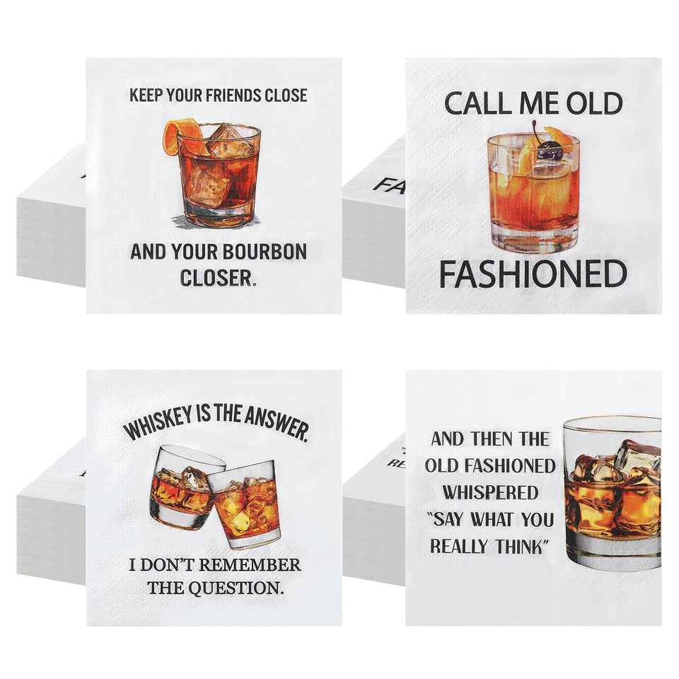 Gueevin whiskey napkins with four designs for lively bars