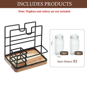 Guijinga acacia-base napkin stand shows stable base and surface protection