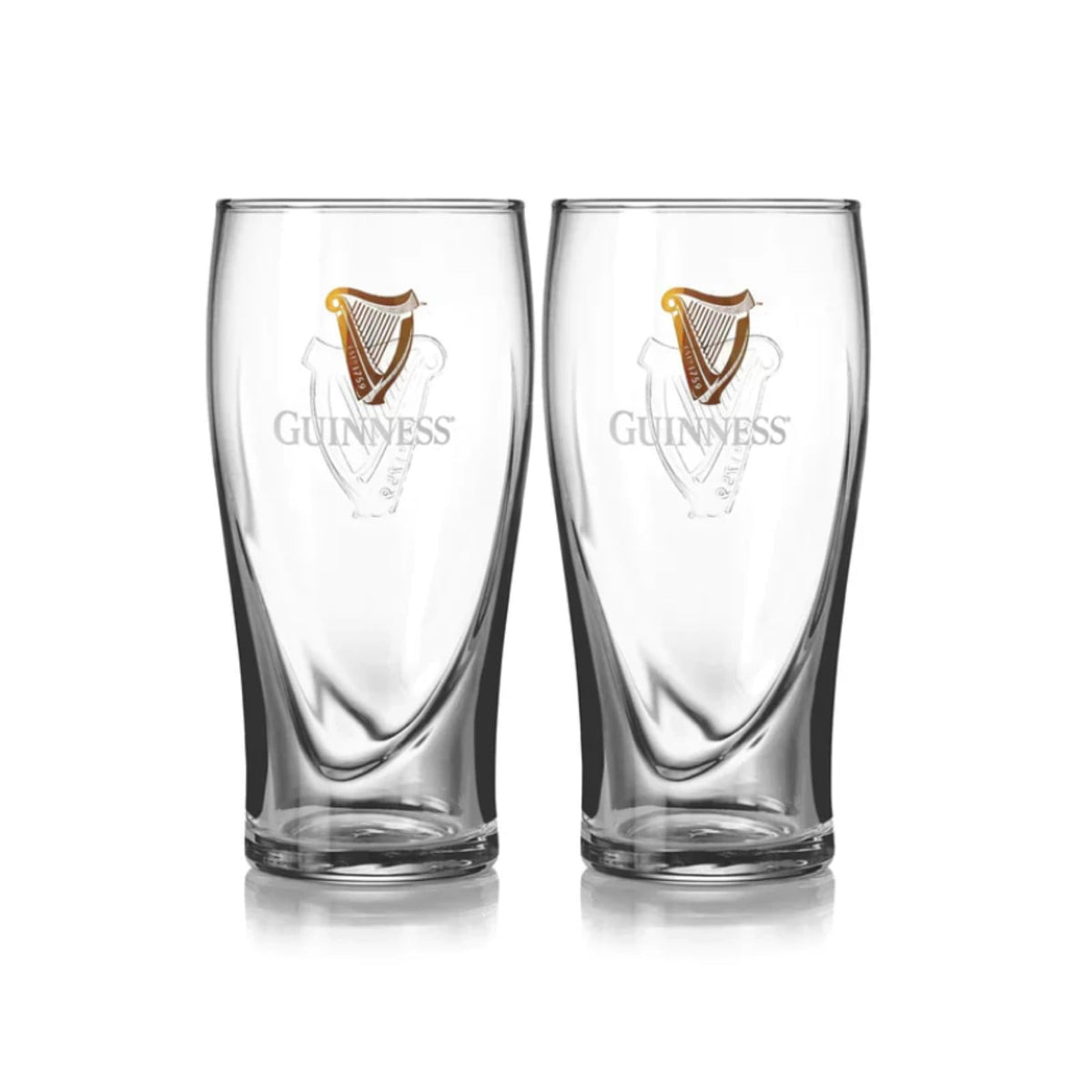 Guinness 20oz twin-pack glass front view for the perfect pour experience