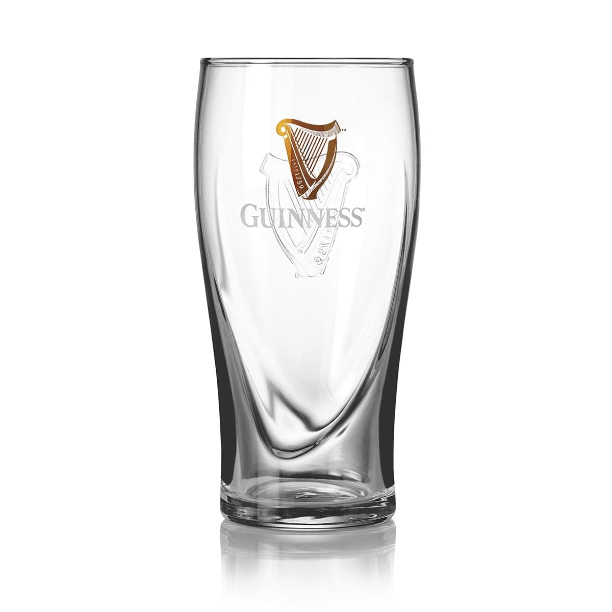 Guinness Gravity pint glass 20oz logo detail, showcases authentic branding for your bar.