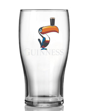 Guinness Official Toucan pint glass with classic logo for stylish home bars.