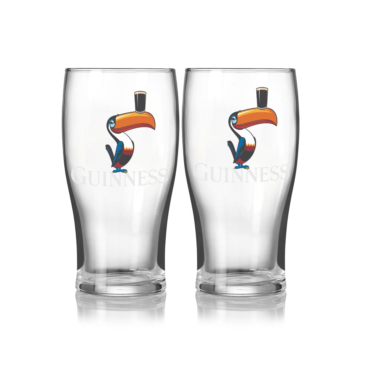 Guinness Toucan 20oz pint glass twin pack, ideal for shared pours at home.