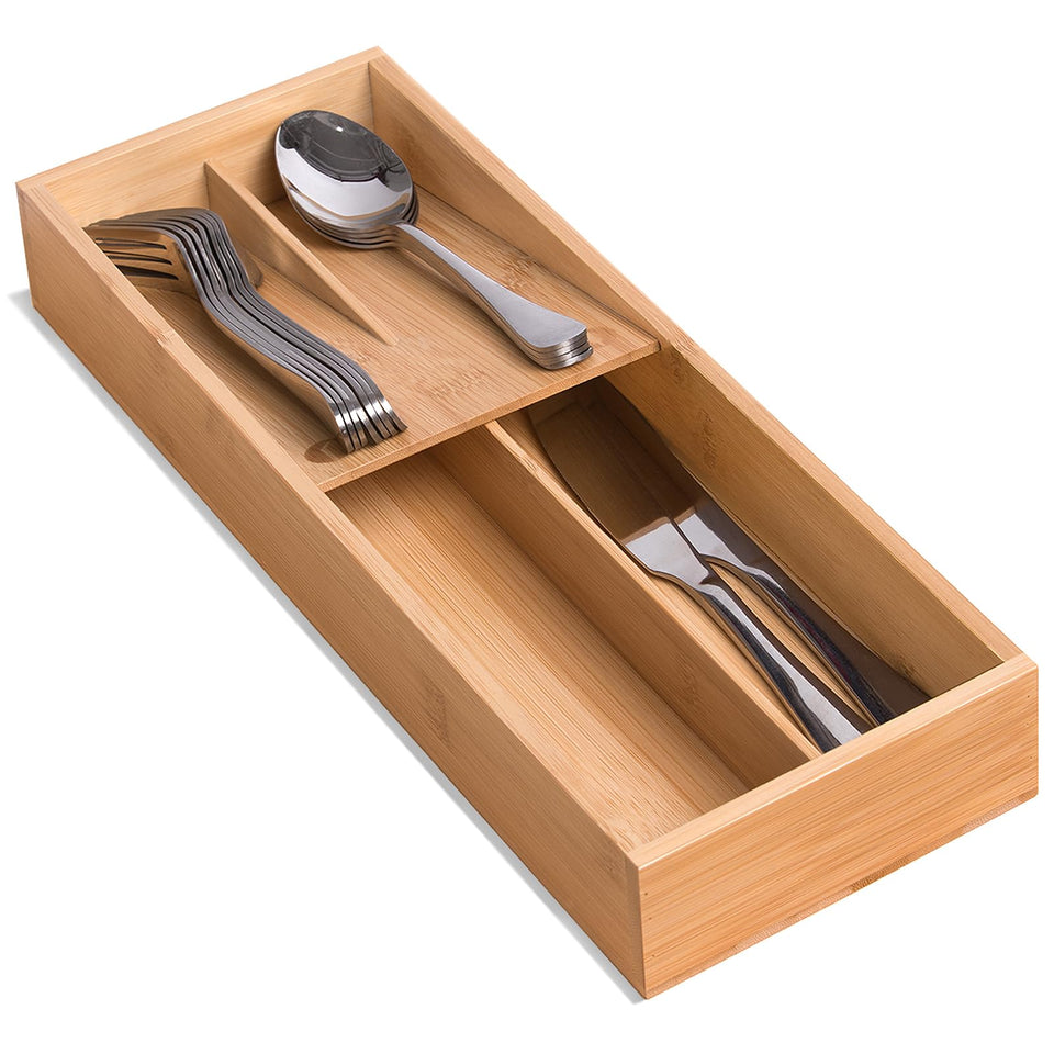 guiogc bamboo silverware drawer organizer top view keeps utensils accessible