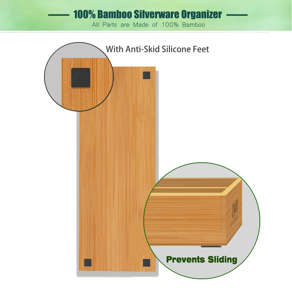 guiogc bamboo silverware tray with deepened slots prevents snagging utensils