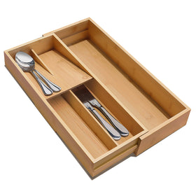 Guiogc expandable bamboo drawer organizer for silverware with adjustable width