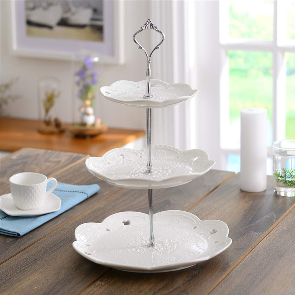Gukasxi sunflower silver 3-tier handle creates festive fruit and pastry display.