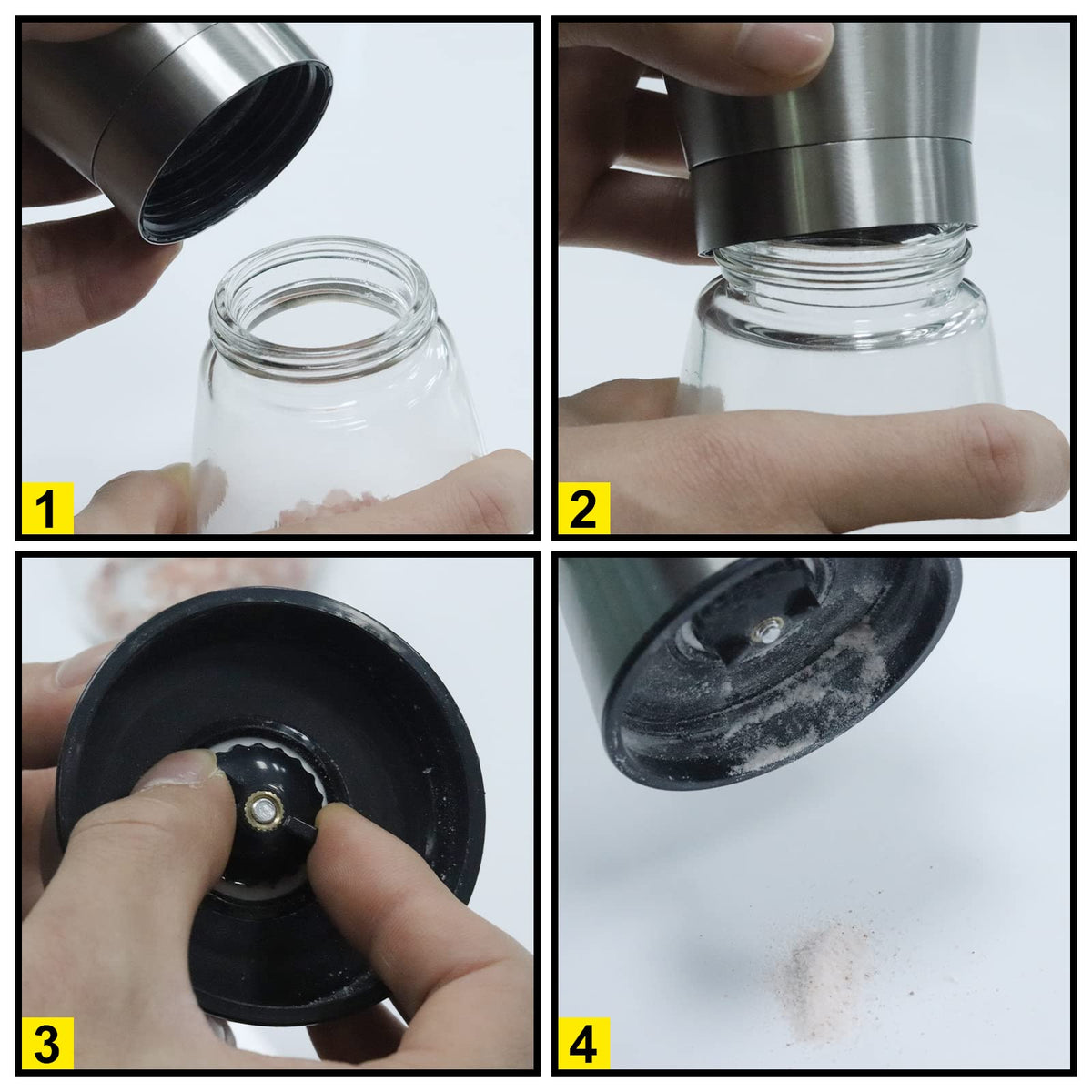 Gulex adjustable coarseness grinder with stepless nut for customizable texture