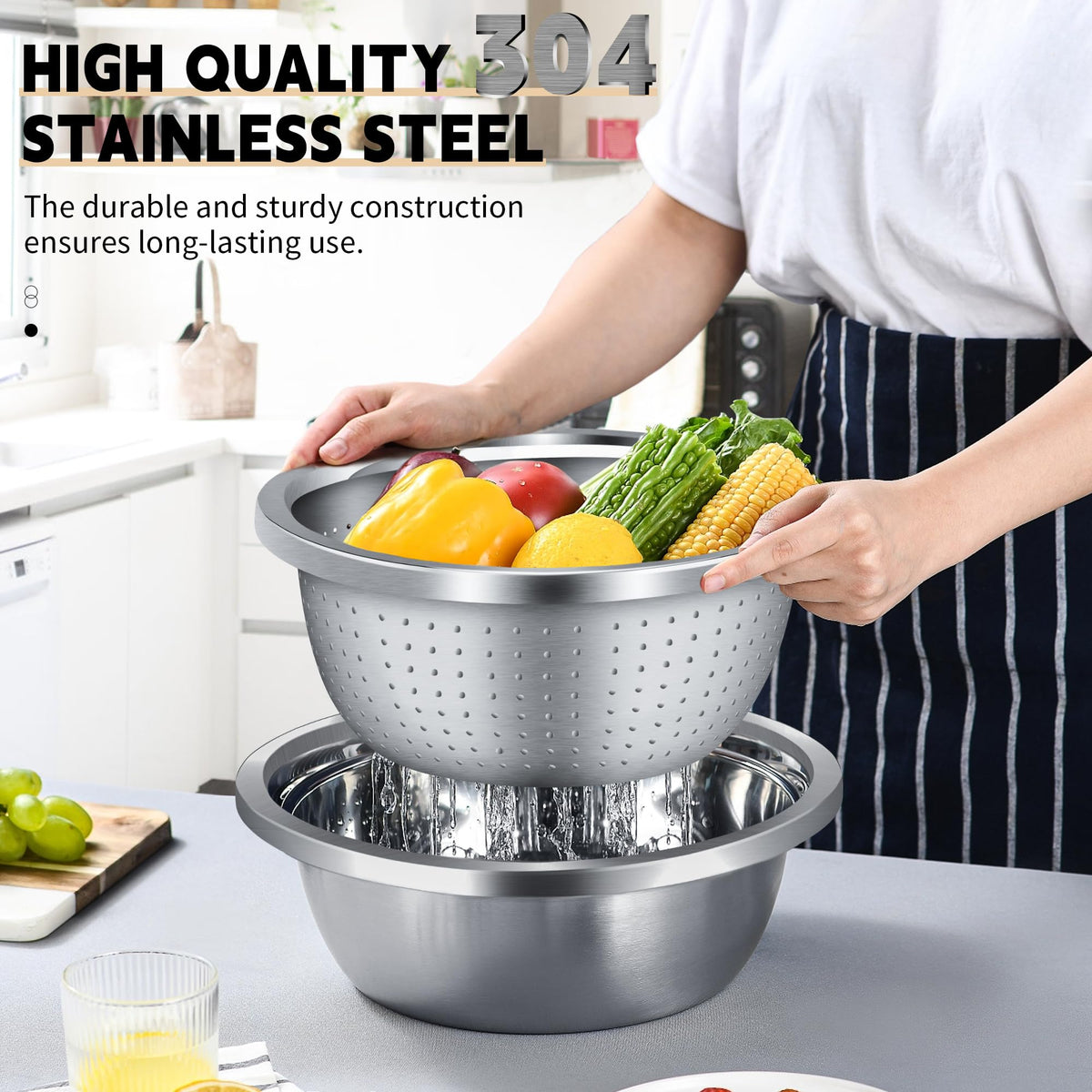 Gulex 3-quart capacity ideal for washing vegetables, rice, and pasta.