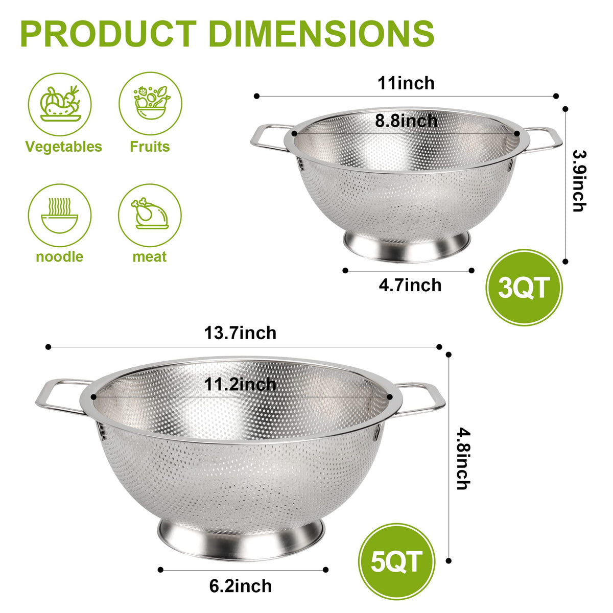 Close-up of Gulex colander with riveted handles for long-lasting grip.