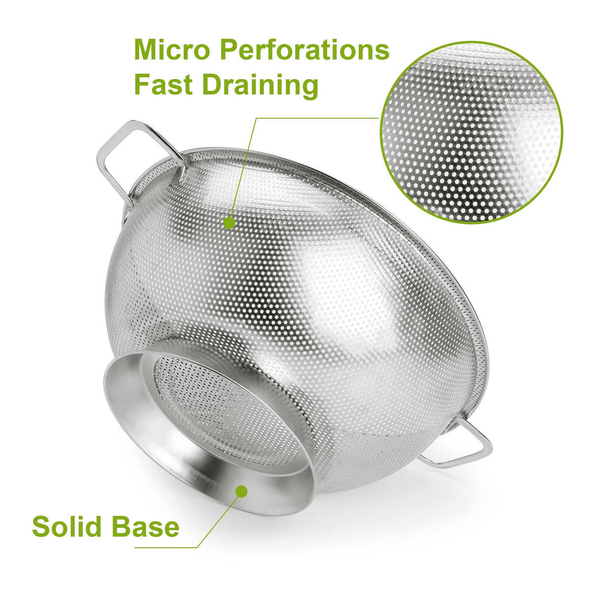 Gulex colander with a footed base providing stability during draining.